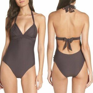 PilyQ Isla Chocolate‎ Brown Crochet One Piece Swimsuit  M